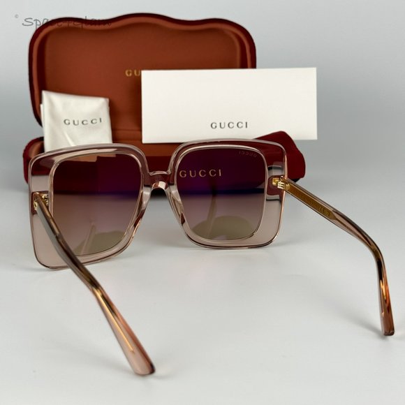Gucci Women Sunglasses Trans Sand Brown Gradient Mirrored Square GG1314S 005 NEW - Picture 7 of 10